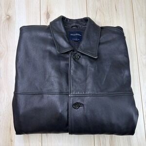 Brooks Brothers Men's Black Genuine Leather Jacket Size XL Buttons Pockets